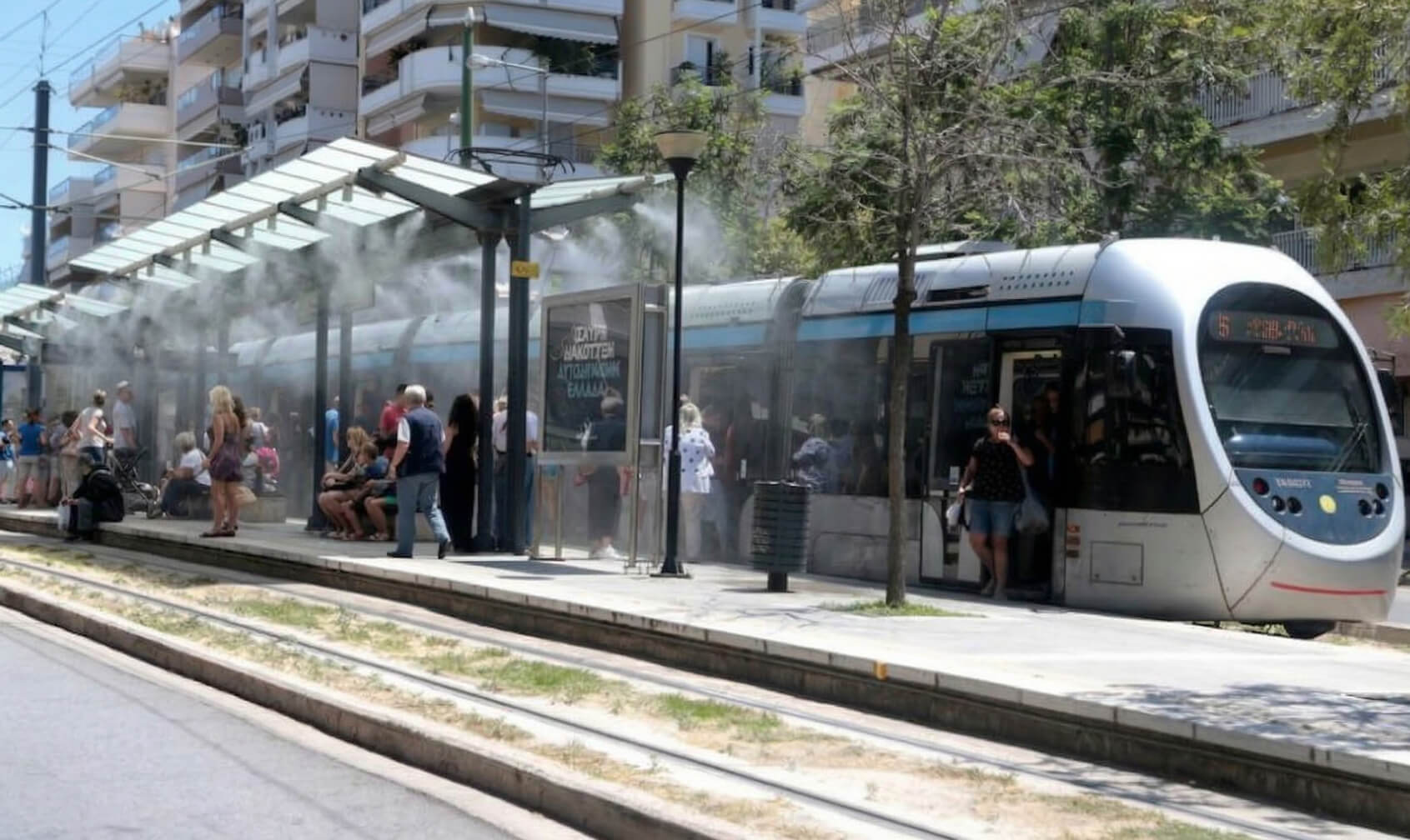 Misting systems in bus stops and waiting areas