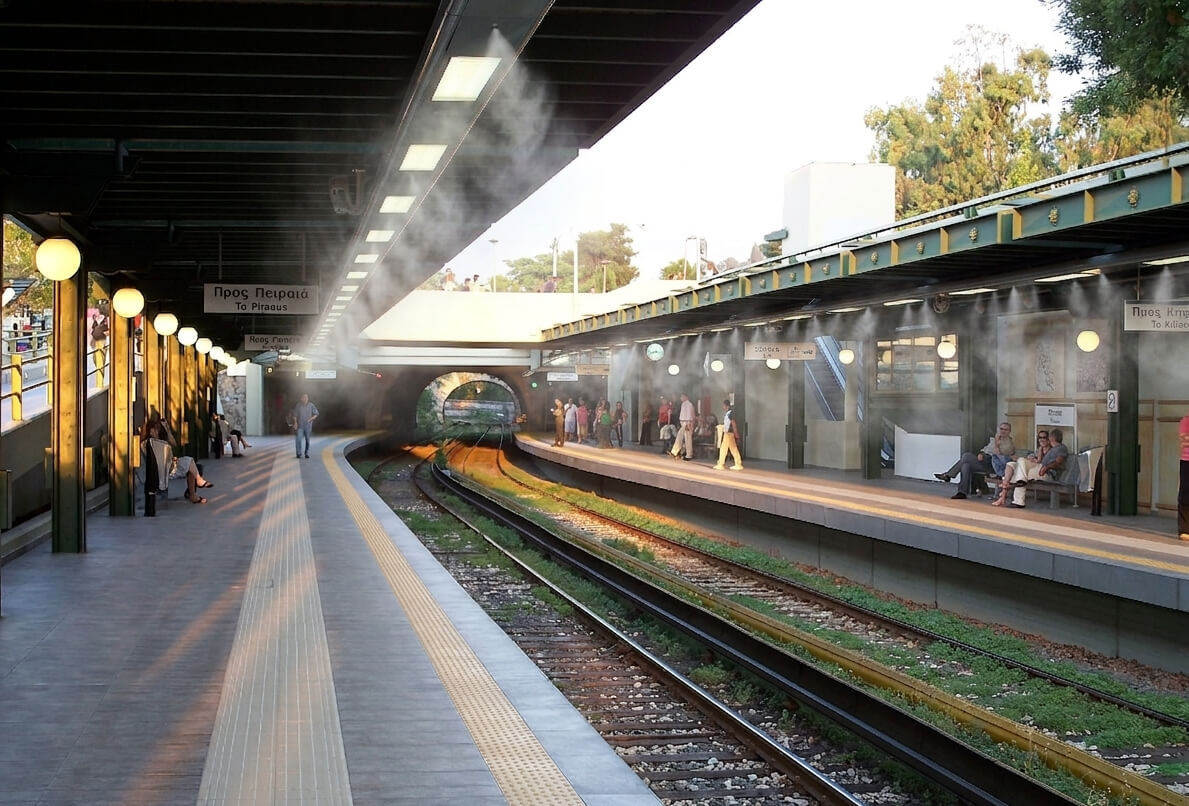 Misting systems in train, metro and bus stations